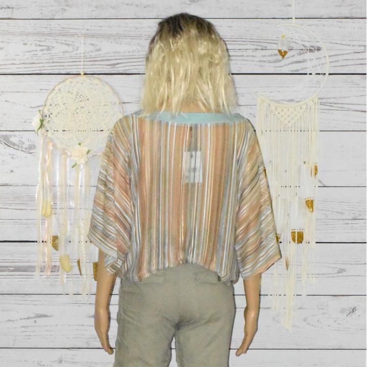 Blouse à rayures, Marbella, Smash, coloris beige et menthe, dos.