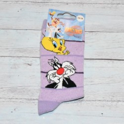 Chaussettes pour fille, titi et gros minet, mauve.