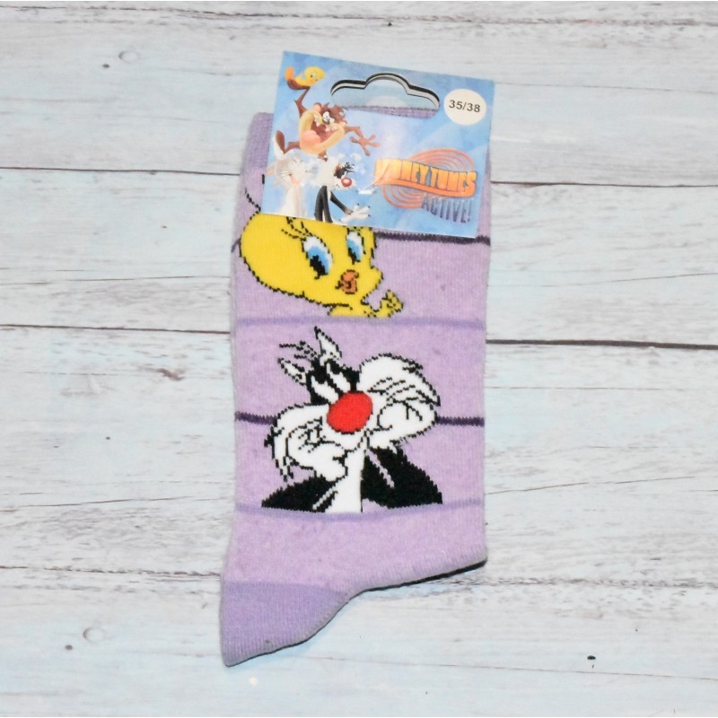Chaussettes pour fille, titi et gros minet, mauve. Chaussettes pour fille, titi et gros minet, mauve.