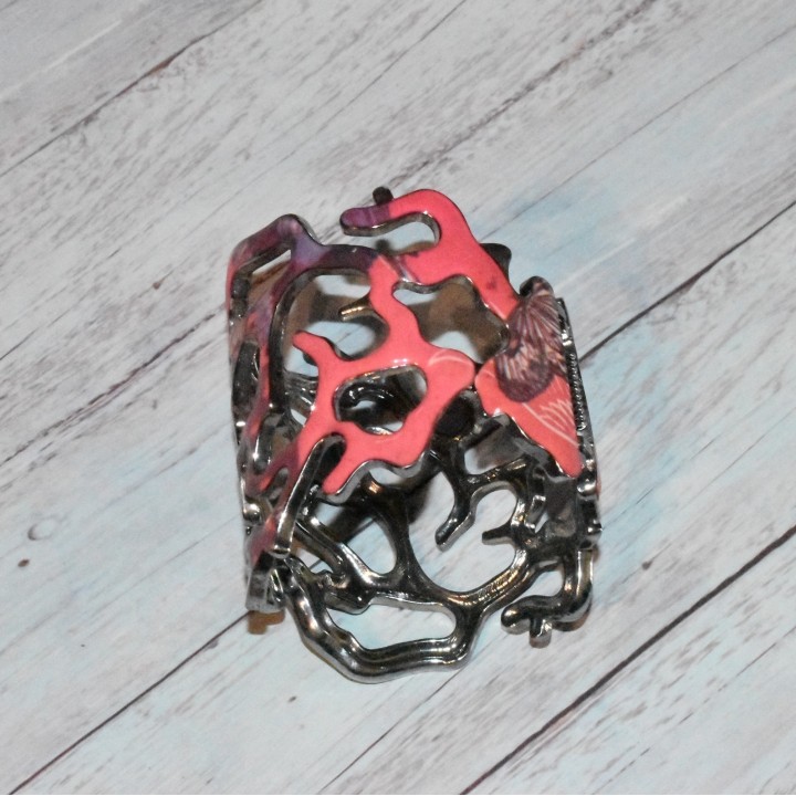 Bracelet fantaisie, forme corail, émaillé, Desigual, coloris corail.