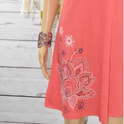 Robe courte, Blue summer, Desigual, coloris corail, détail.