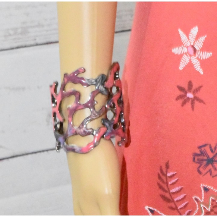 Bracelet fantaisie, forme corail, émaillé, Desigual, coloris corail.