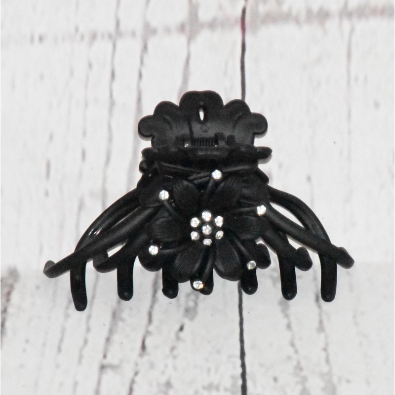 Pince crabe XL 10.5cm, barrette à cheveux strass, coloris noir.