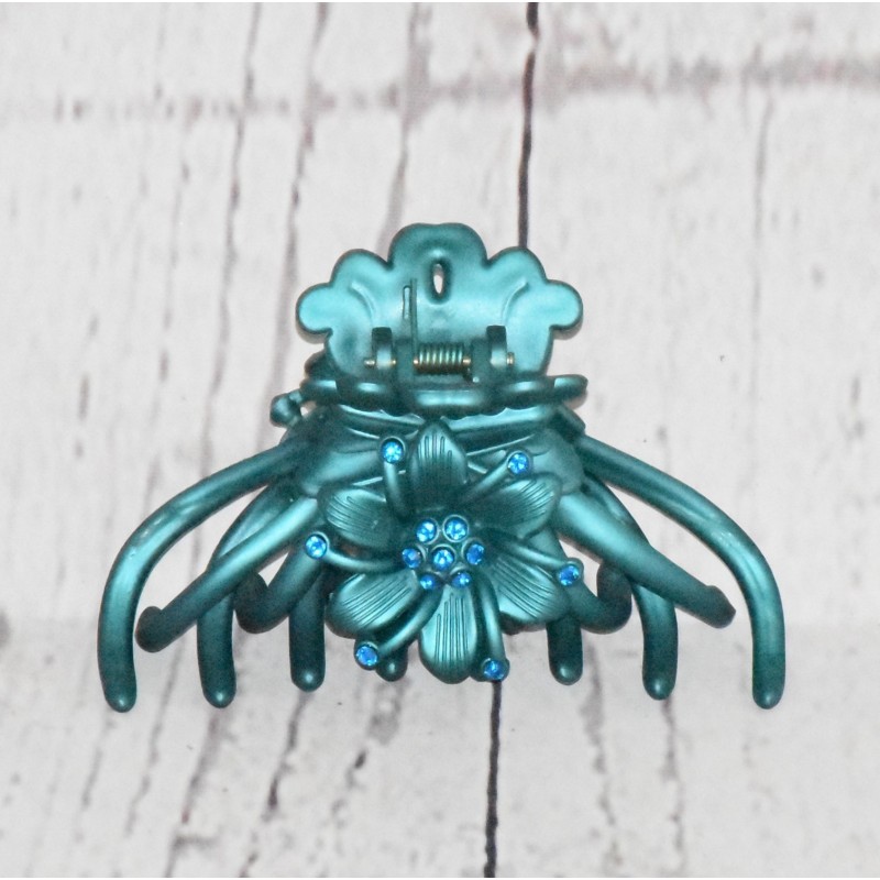 Pince crabe XL 10.5cm, barrette à cheveux strass, coloris bleu turquoise.