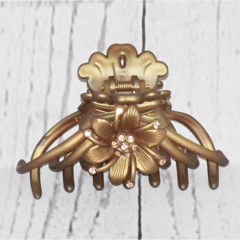 Pince crabe XL 10.5cm, barrette à cheveux strass, coloris doré. Pince crabe XL 10.5cm, barrette à cheveux strass, coloris doré.