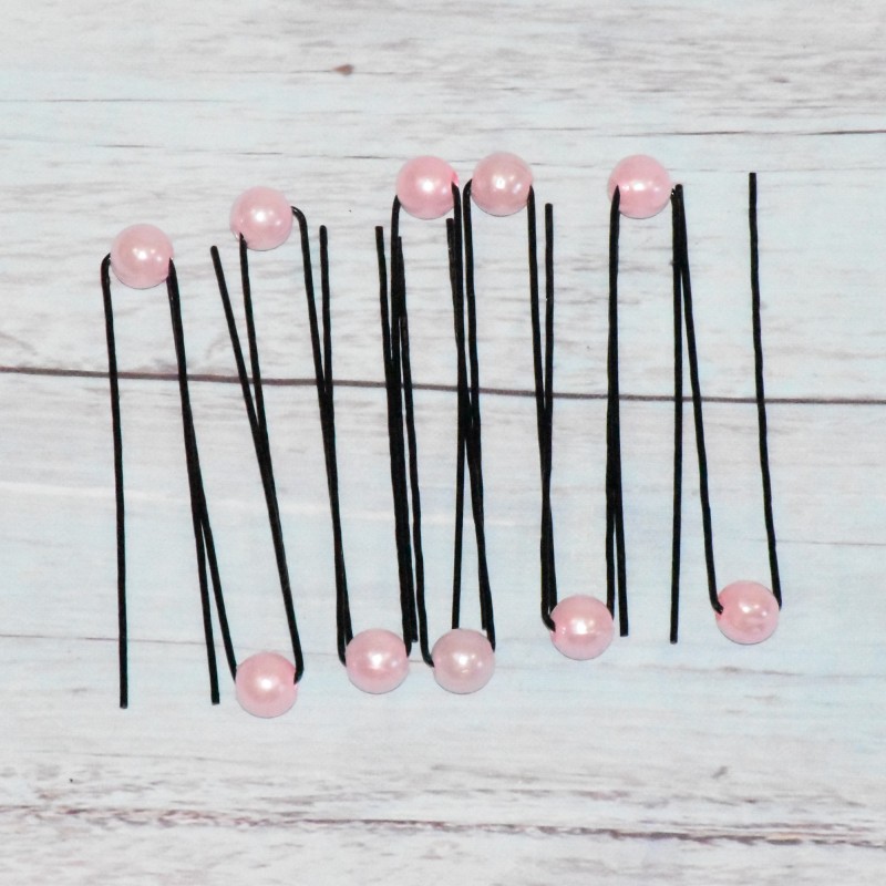 Lot de 10 piques à chignon, perle nacré, coloris rose clair.