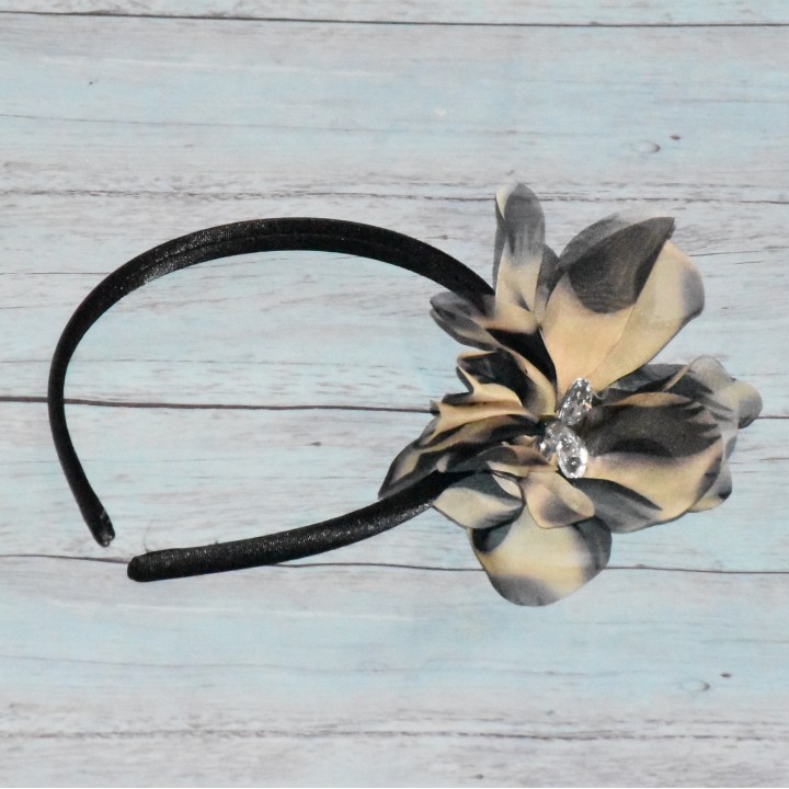 Serre-tête fleur, imprimé, coloris marron.