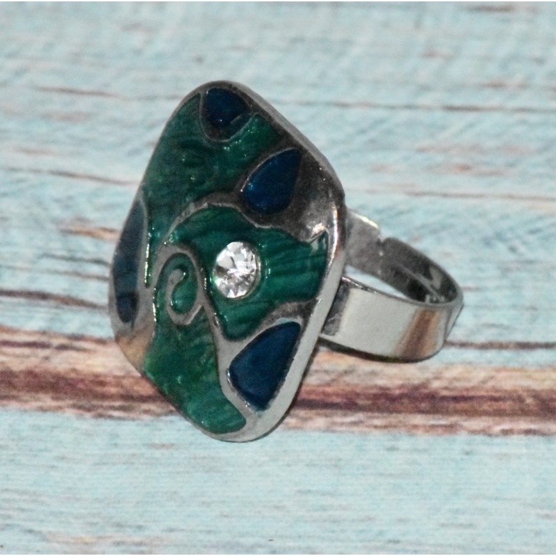 Bague émail forme carré new art, coloris bleu turquoise.