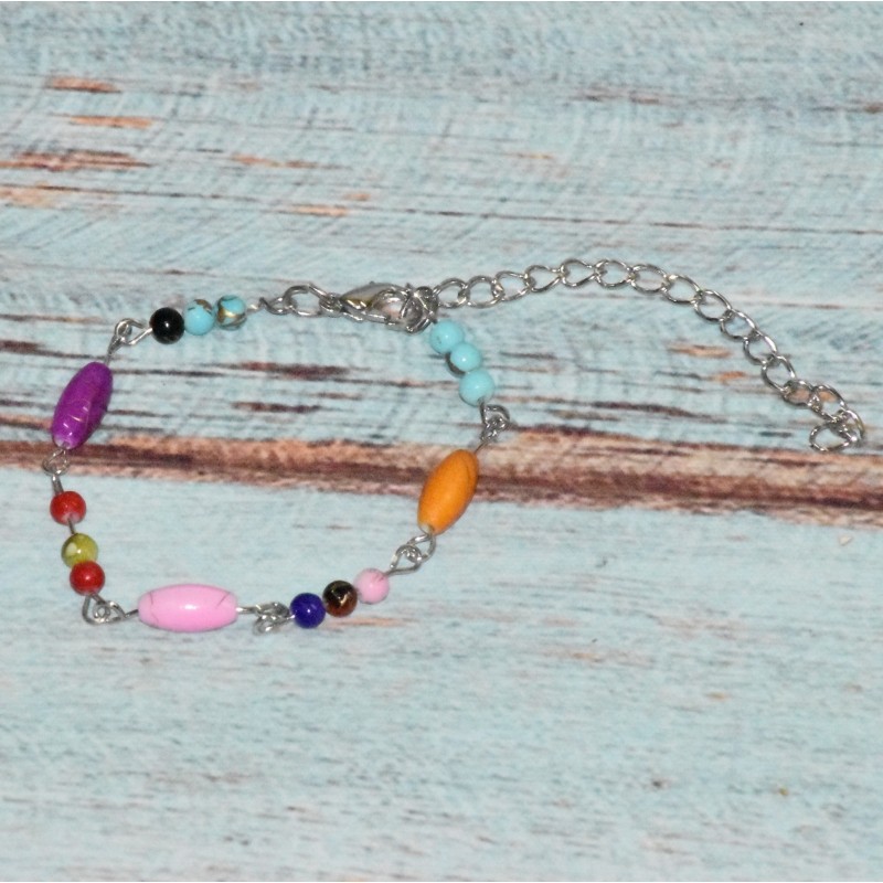 bracelet en métal et perles colorées, bracelet en métal et perles colorées,