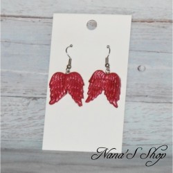 Boucles d'oreilles ailes d'ange, en pâte polymère, coloris rouge.