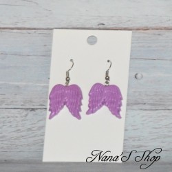 Boucles d'oreilles ailes d'ange, en pâte polymère, coloris mauve.