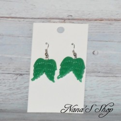 Boucles d'oreilles ailes d'ange, en pâte polymère, coloris vert.