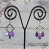 Boucle d'oreilles fantaisie, losange et gouttes en nacre, coloris violet.