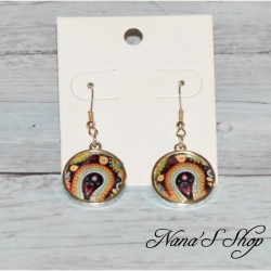 Boucles d'oreilles cabochons colorées, Paisley fleuris, modèle 2.
