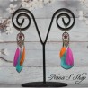 Boucles d'oreilles fantaisie  plumes multicolore,