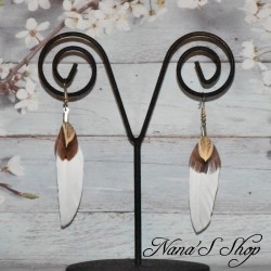 Boucles d'oreilles fantaisie, Plumes, coloris blanc.