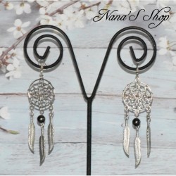 Boucles d'oreilles attrape rêve en métal, coloris noir.