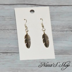 Boucles d'oreille plume en métal, modèle 2.