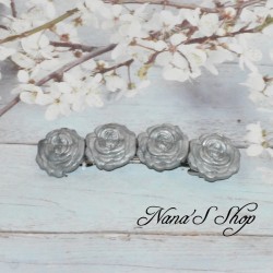 Barrette à cheveux roses en pâte polymère, coloris argenté.