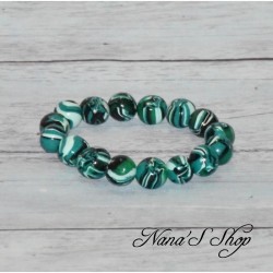 Bracelet grosse perles colorées, pâte polymère, couleur vive, coloris vert.