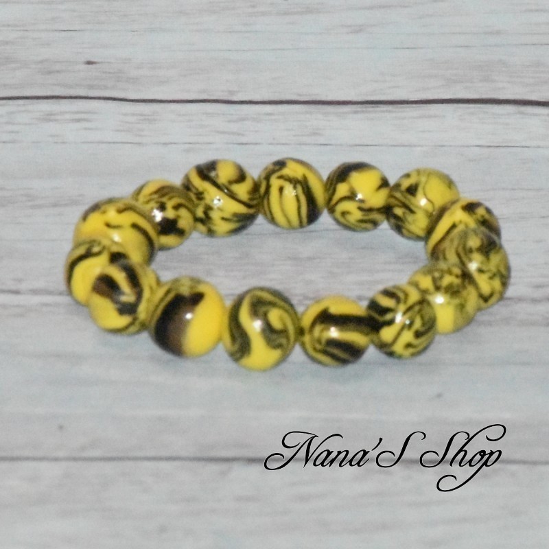 Bracelet grosse perles colorées, pâte polymère, couleur vive, coloris jaune. Bracelet grosse perles colorées, pâte polymère, couleur vive, coloris jaune.