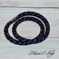 Collier fantaisie, grosse résille noire, Stardust, coloris violet.