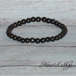 Bracelet élastique en perles pierre hématite, ton noir anthracite,  6mm.