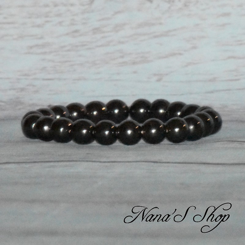Bracelet élastique en perles pierre hématite, ton noir anthracite,  8mm.