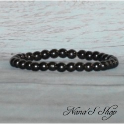 Bracelet élastique en perles pierre hématite, ton noir anthracite,  6mm.