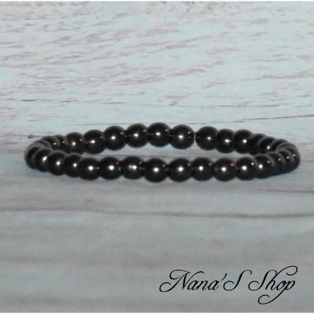 Bracelet élastique en perles pierre hématite, ton noir anthracite,  6mm.