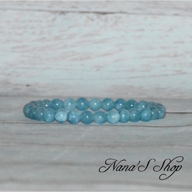 Bracelet élastique perles en pierre, Amazonite 6mm, tons bleu.