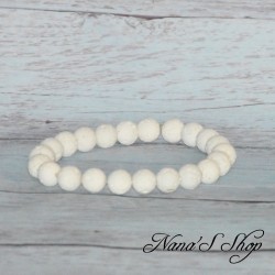 Bracelet élastique en perles pierre de lave 8mm, coloris blanc.