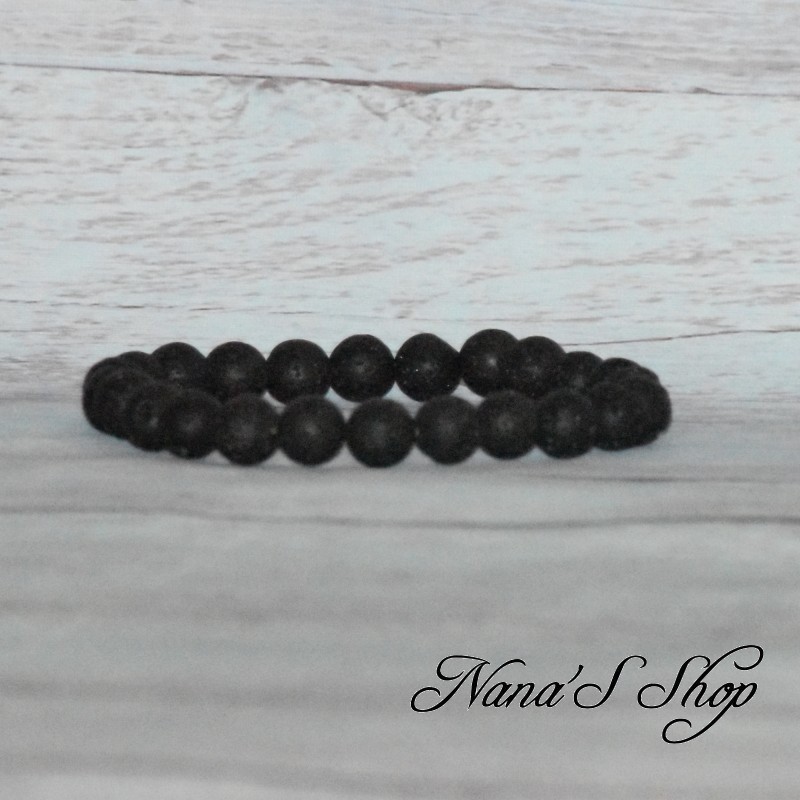 Bracelet élastique en perles pierre de lave 8mm, coloris noir. Bracelet élastique en perles pierre de lave 8mm, coloris noir.