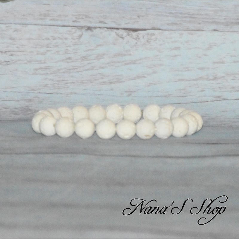 Bracelet élastique en perles pierre de lave 8mm, coloris blanc.