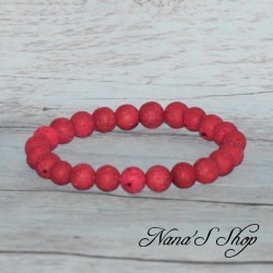 Bracelet élastique en perles pierre de lave 8mm, coloris rose.