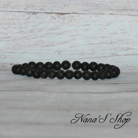Bracelet élastique en perles, pierre de lave noire, 6mm.