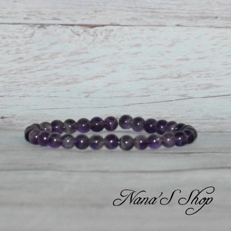 Bracelet élastique en perles, pierre Améthyste, tons mauve violet.