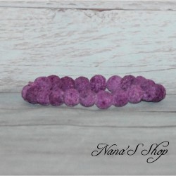 Bracelet élastique en perles pierre de lave 8mm, coloris mauve.