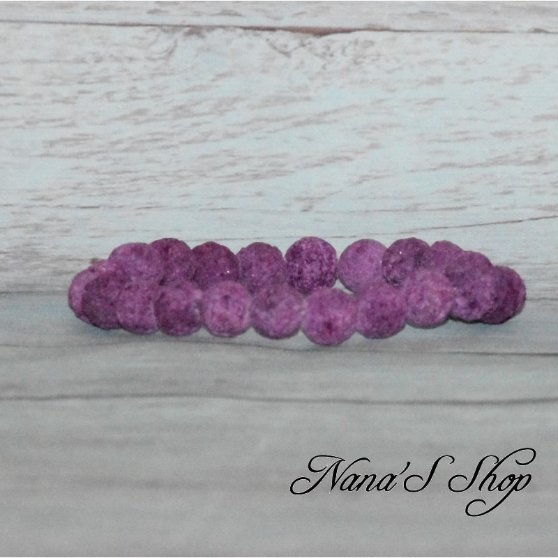 Bracelet élastique en perles pierre de lave 8mm, coloris mauve.