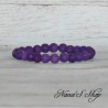 Bracelet élastique en perles pierre de lave 8mm, coloris violet.