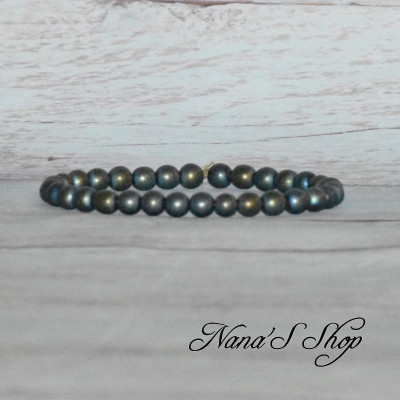 Bracelet élastique en perles, pierre hématite bleu vert.
