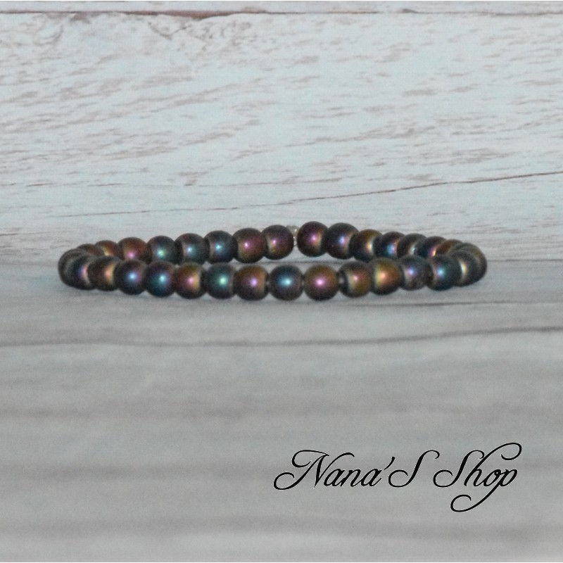 Bracelet élastique en perles, pierre hématite multicolore.