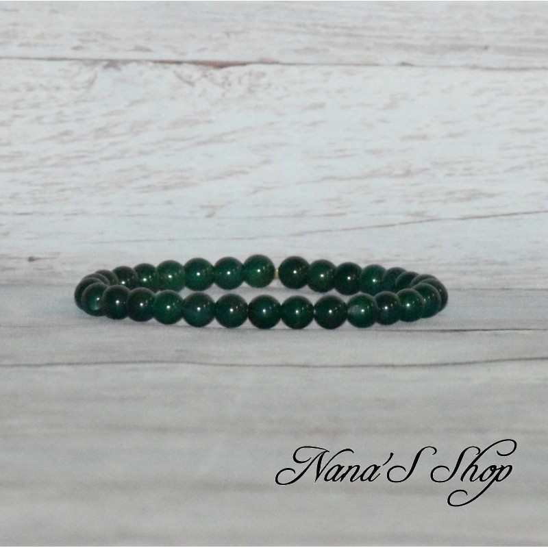 Bracelet élastique en perles, pierre Agate, coloris vert foncé.