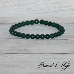 Bracelet élastique en perles, pierre Agate, coloris vert foncé.