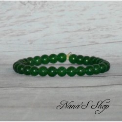 Bracelet élastique en perles, pierre Agate, coloris vert.