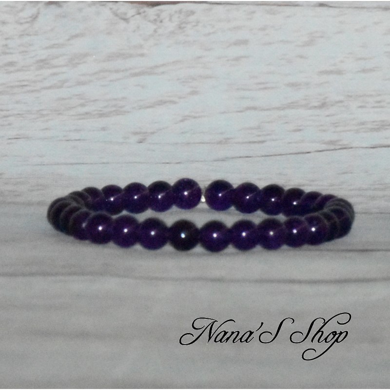Bracelet élastique en perles, pierre Agate, coloris violet.