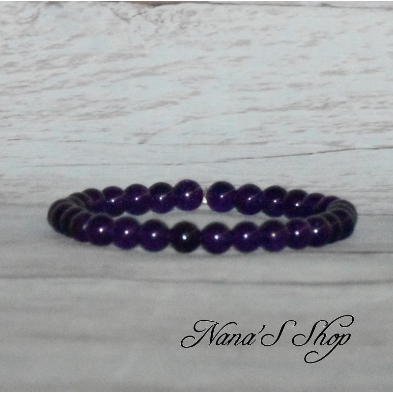 Bracelet élastique en perles, pierre Agate, coloris violet. Bracelet élastique en perles, pierre Agate, coloris violet.