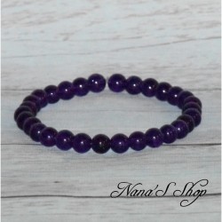 Bracelet élastique en perles, pierre Agate, coloris violet.