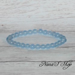 Bracelet élastique en perles, pierre Agate, coloris bleu clair.