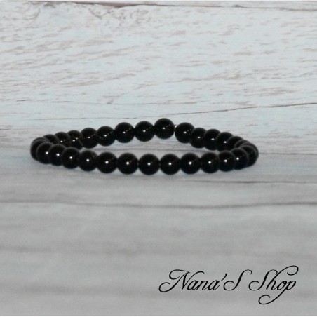 Bracelet élastique en perles, pierre Agate, coloris noir.